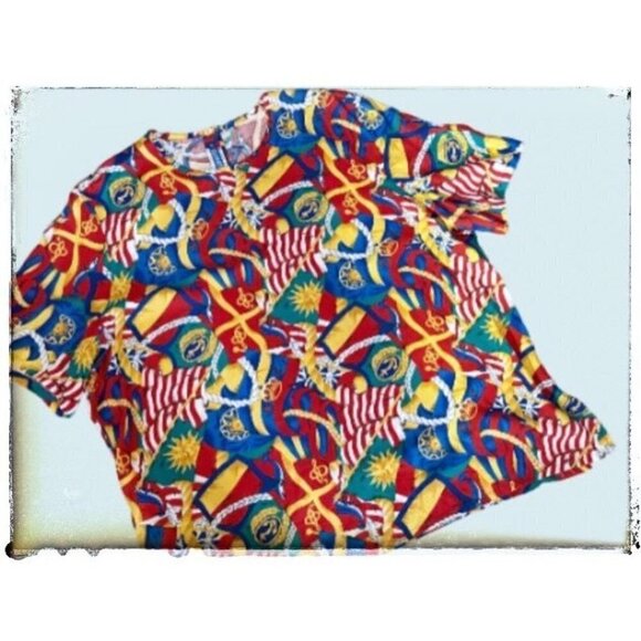 Pendleton Tops - Vintage PENDLETON Nautical Colorful Short Sleeve Top 80s / 90s Size XL
